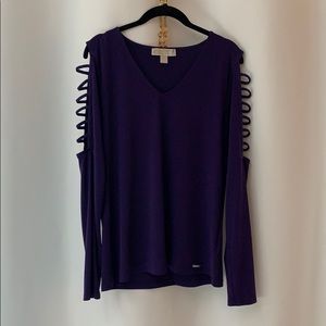 Michael Kors Deep Purple Cutout Sleeve Top